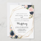 ゴールド幾何学的な冬の花 フロント＆バックの結婚式の招待状 招待状 (正面)