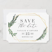 ゴールド幾何学的な水彩画のグリーン 招待状 (正面)