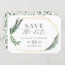 ゴールド幾何学的な水彩画のグリーン 招待状