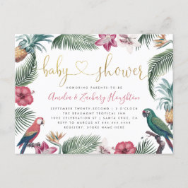 ゴールド手書きスクリプトトロピカルベイビーシャワー インビテーションポストカード