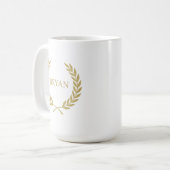 ゴールド月桂樹の王冠モノグラム 高級感あふれるデザイン コーヒーマグカップ (正面左)