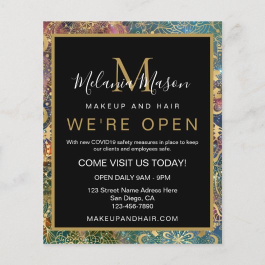 ゴールド水彩と星雲のマンダラ チラシ (裏面)