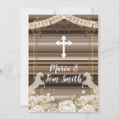 ゴールド洗礼フィエスタ花柄双子の男の子と女の子 招待状 (裏面)