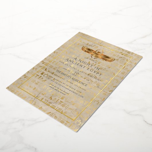 ゴールド箔のエジプトをテーマにしたパーティー 箔招待状 (回転した状態)