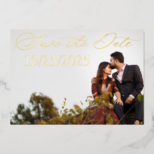 ゴールド箔のエンゲージメント・セーブ・ザ・デート 箔招待状 (正面)