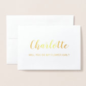 ゴールド箔のカード | 私のフラワーガールになってくれる？ 箔カード (封筒付き正面)