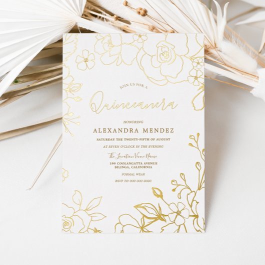 ゴールド箔のバラ クインセアニエラ パーティー 箔招待状