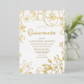 ゴールド箔のバラ クインセアニエラ パーティー 箔招待状 (立ち正面)