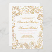ゴールド箔のバラ モダン エレガントな結婚式 招待状 (正面/裏面)