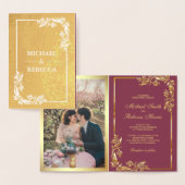 ゴールド箔の花モチーフ写真ピンクの結婚式招待状 箔カード (ディスプレー)