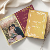 ゴールド箔の花モチーフ写真ピンクの結婚式招待状 箔カード