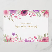 ゴールド箔の花模様の感謝の写真 ベビーお知らせ 箔招待状 (裏面)