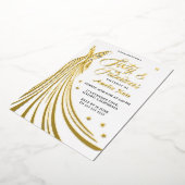 ゴールド箔の高級ドレス 60歳の誕生日パーティー 本物 箔招待状 (回転した状態)