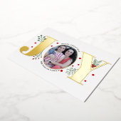 ゴールド箔の「JOY」と赤い実のクリスマス写真 箔シーズンカード (回転した状態)