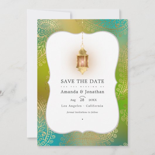 ゴールド箔アラビアンボリウッドウェディングフォトセーブザ セーブザデート (正面)