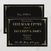 ゴールド箔アートデコ結婚式リハーサル招待状 黒 招待状 (正面/裏面)
