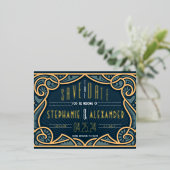 ゴールド箔アートヌーボー・セーブ・ザ・デートカード 箔招待状ポストカード (立ち正面)