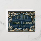 ゴールド箔アートヌーボー・セーブ・ザ・デートカード 箔招待状ポストカード (正面/裏面)