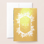 ゴールド箔オレンジ水彩花イラストのウェディング招待状 箔カード (裏面封筒付き)
