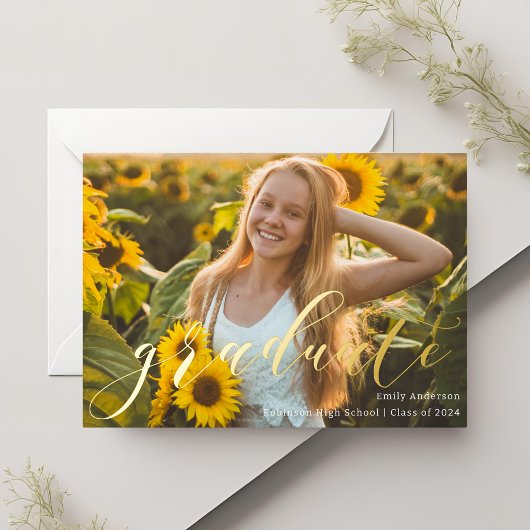 ゴールド箔カリグラフィー卒業おめでとうカード 箔招待状