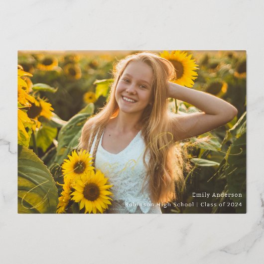 ゴールド箔カリグラフィー卒業お知らせ 箔招待状 (正面)