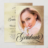 ゴールド箔スクリプト写真 バーチャル卒業パーティー 招待状 (正面/裏面)