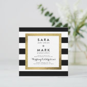 ゴールド箔ストライプ付き白黒結婚製 招待状 (スタンド正面)