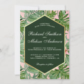 ゴールド箔トロピカルグリーンの葉の結婚式招待状 招待状 (正面)