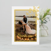 ゴールド箔フレームの結婚式のお礼カード 箔招待状 (立ち正面)