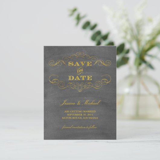 ゴールド箔ブラックボードのSave the Date セーブザデート (スタンド正面)