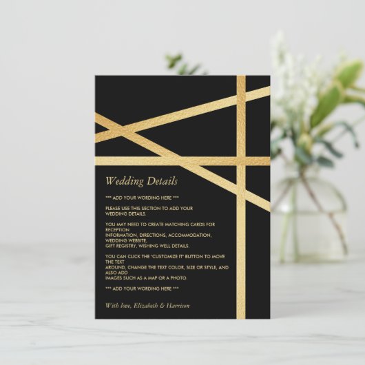 ゴールド箔効果の幾何学的なスタイルの結婚式の詳細 エンクロージャーカード (スタンド正面)
