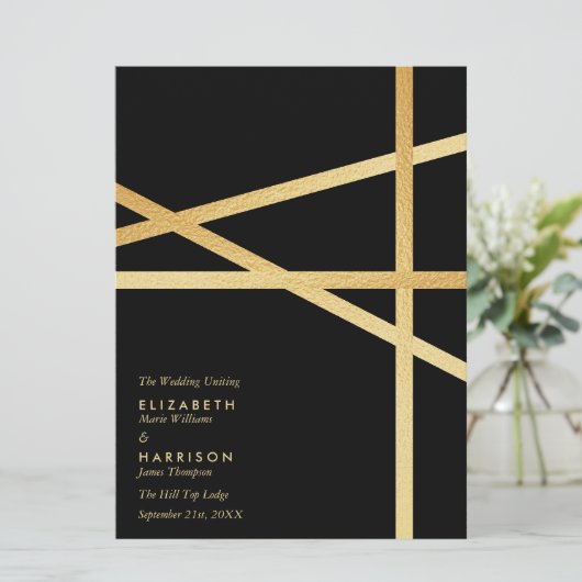 ゴールド箔効果幾何学スタイルの結婚式 プログラム (スタンド正面)