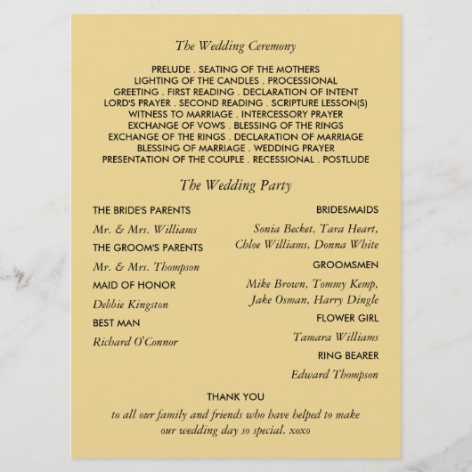 ゴールド箔効果幾何学スタイルの結婚式 プログラム (裏面)