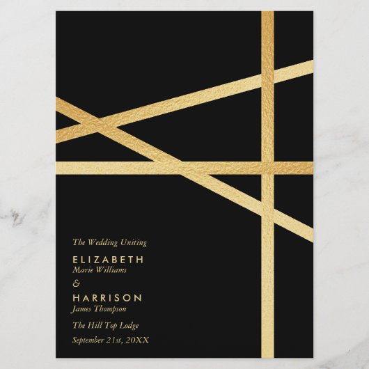 ゴールド箔効果幾何学スタイルの結婚式 プログラム (正面)