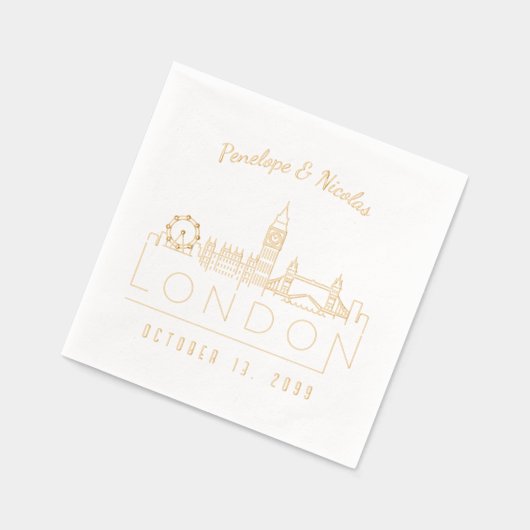 ゴールド箔押しのオーダーメイドロンドンウェディングナプキン 箔ナプキン (左)
