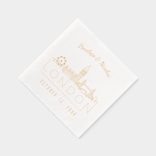 ゴールド箔押しのオーダーメイドロンドンウェディングナプキン 箔ナプキン (右)