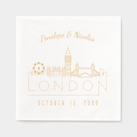 ゴールド箔押しのオーダーメイドロンドンウェディングナプキン 箔ナプキン (正面)
