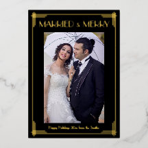 ゴールド箔押しアールデコ調  結婚おめでとうクリスマスカード