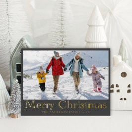 ゴールド箔押しカリグラフィーと写真のメリークリスマス 箔シーズンポストカード