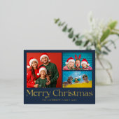 ゴールド箔押しクリスマス 3枚写真入り 箔シーズンポストカード (立ち正面)