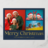 ゴールド箔押しクリスマス 3枚写真入り 箔シーズンポストカード (正面)
