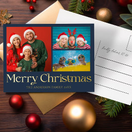ゴールド箔押しクリスマス 3枚写真入り 箔シーズンポストカード