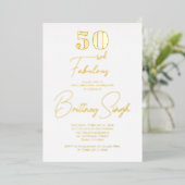 ゴールド箔押しファブリックな50歳の誕生日パーティー 箔招待状 (立ち正面)