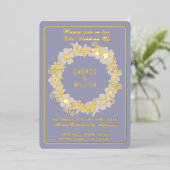 ゴールド箔押しフラワーリース ダスティブルーの結婚式 箔招待状 (立ち正面)