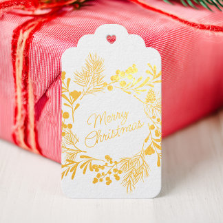 ゴールド箔押しリースのクリスマスギフトタグ ギフトタグ