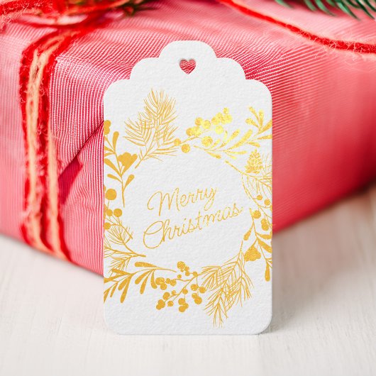 ゴールド箔押しリースのクリスマスギフトタグ ギフトタグ