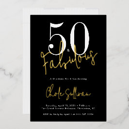 ゴールド箔押し ファイブティー アンド ファビュラス 50歳の誕生日パーティー 箔招待状