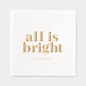ゴールド箔押し「All Is Bright」モダンデザイン 箔ナプキン (正面)
