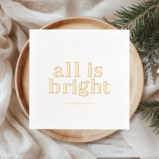 ゴールド箔押し「All Is Bright」モダンデザイン 箔ナプキン