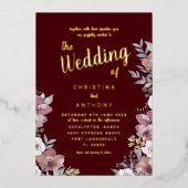 ゴールド箔水彩フラワーの結婚式招待状 箔招待状 (正面)